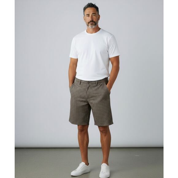 Under Armour Golf Shorts Performance Chino Checkered Plaid Olive Green sz 40 - Picture 2 of 12